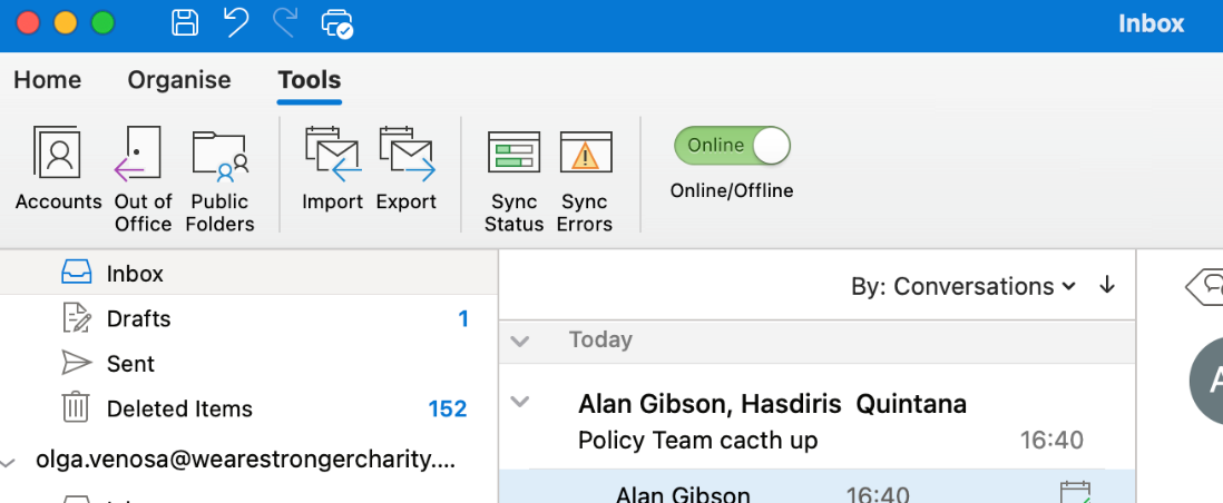 Screenshot for how to set out of office
